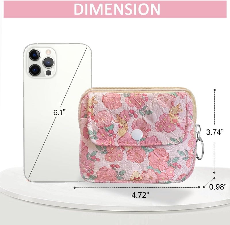 Modacarry Store Cotton Quilted Floral Coin Pouch with Cute Prints Zipper for Women Girls (FLOWER YELLOW RABBIT) - Image 3